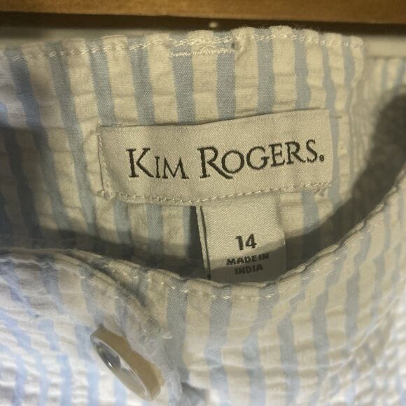 KIM ROGERS white blue striped seersucker flat front zip fly shorts 14 - Picture 9 of 10